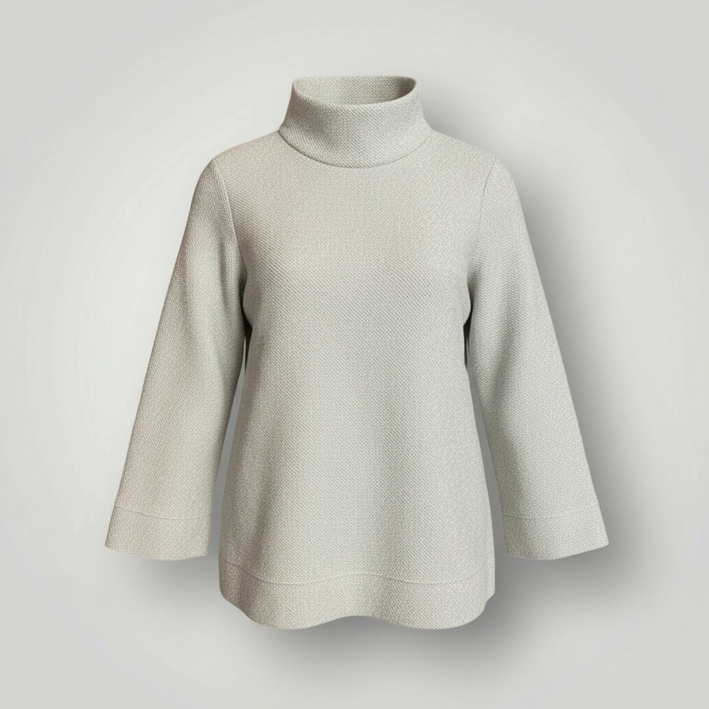 Saturday Sunday Anthropologie Textured Mock Neck Sweater XS Bell‎ Sleeve Green